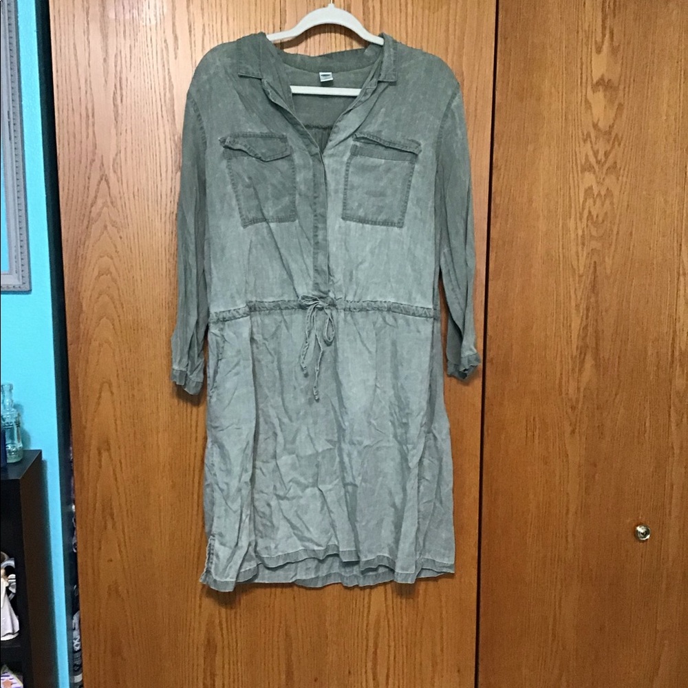 Army green button up dress